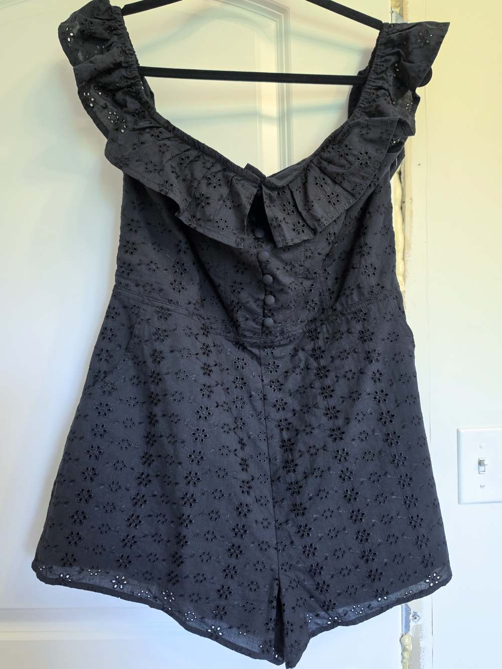 Kimchi Blue Black Eyelet Off The Shoulder Ruffle Romper